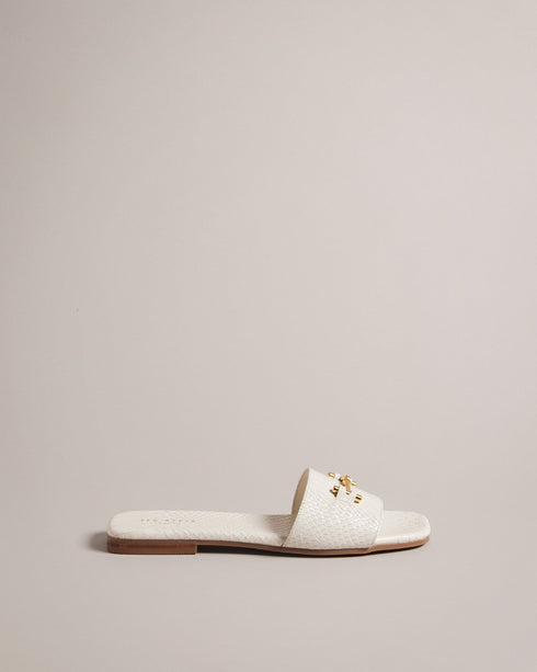 ASHINU-Sandals-It's all in the details: Sandals Croc effect leather Slip on Logo engraved T hardware Logo detailing- Ted Baker Romania